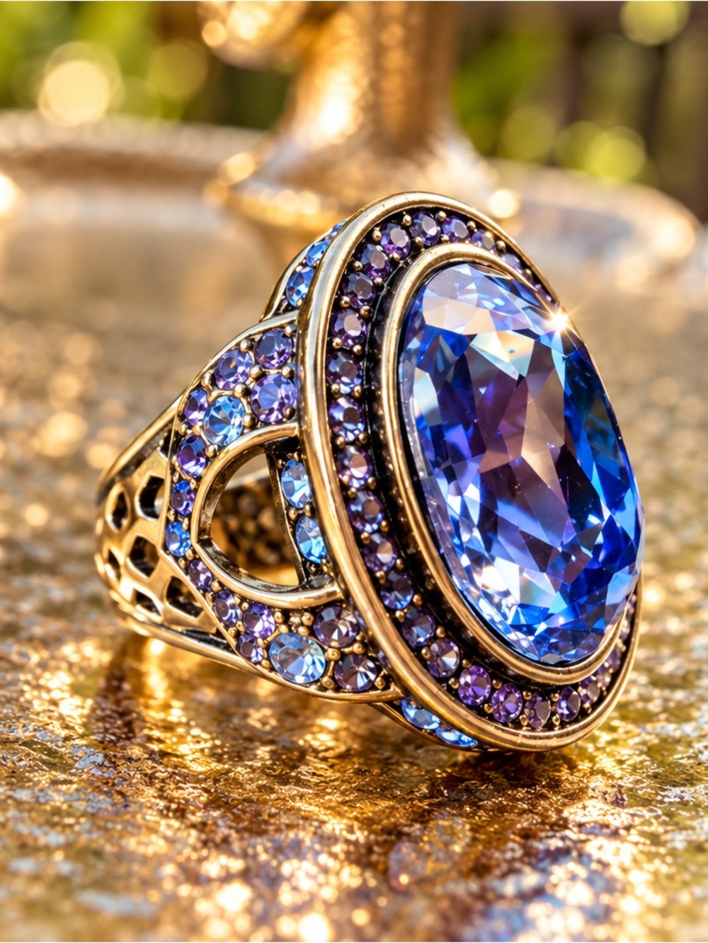 Heidi Daus âDare to Wearâ Blue Purple Swarovski Crystal Cocktail Ring *Size 6 - Picture 4 of 5